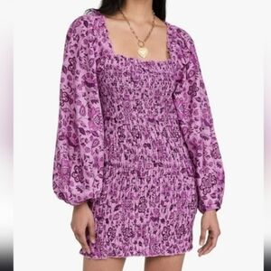 NWT Free People Smock It To Me Mini Dress Azalea Combo Floral L